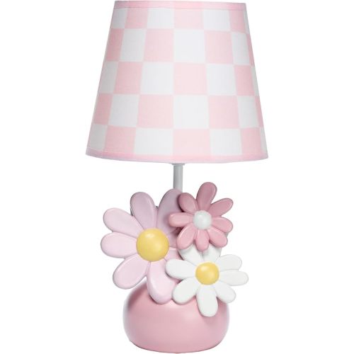 Lambs & Ivy Daisy Dreams Hand-Painted Pink Floral Lamp w/Shade and LED Bulb
