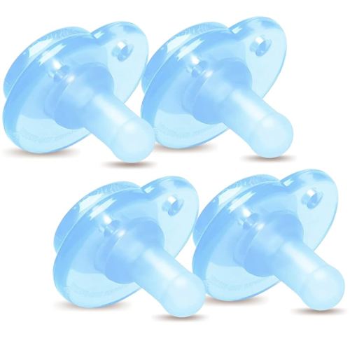 Nookums Pacifier 4 Pack - Orthodontic Single Piece Design - 100% Medical Grade Silicone - BPA Free, Latex Free, Phthalate Free - Paci-Plushies Pacifier Replacement (Blue)