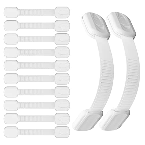 Child Safety Strap Locks 12 Pack Child Safety Locks Baby Proofing Drawers Locks Coolrunner Child Locks for Drawers, Cabinets, Dishwasher, No Tools or Drilling Required (White)
