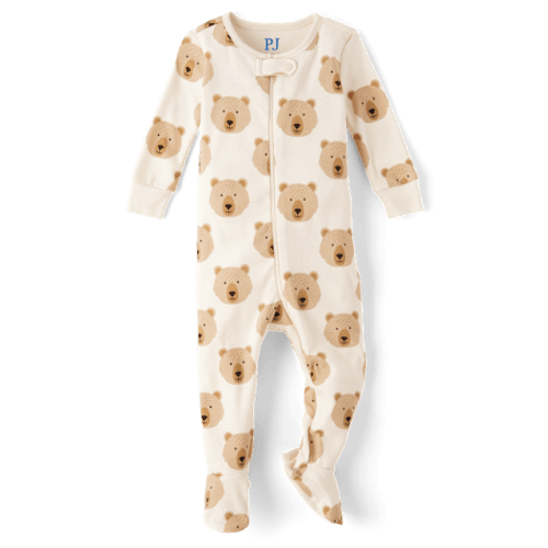 Unisex Baby And Toddler Bear Snug Fit Cotton Footed One Piece Pajamas - White