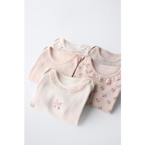 FIVE-PACK OF FLORAL PRINT BODYSUITS - Dusty pink | ZARA United States