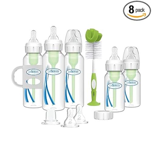 Dr. Brown's Natural Flow Anti-Colic Options + Narrow Bottle to Sippy Gift Set with Soft Silicone Sippy Spout, Removable Silicone Handles, Travel Cap and Bottle Brush