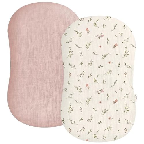 Muslin Baby Lounger Cover 2 Pack, Soft Breathable Newborn Lounger Pillow Cover for Boys Girls Infant (Petal Leaf)