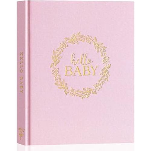 Lanpn Hello Baby Memory Book for Boy Girl - Linen Cover Baby Book Memories Keepsake for New Parents - Newborn Baby First 5 Year Journal Scrapbook Photo Album Baby Milestone Book (Pink, 154 Pages)