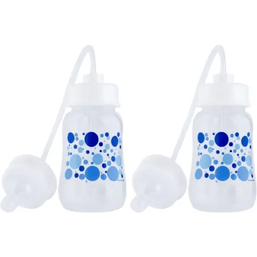 Hands-Free Baby Bottle - Anti-Colic Nursing System 4 oz Baby Bottle with Fast Flow Nipple/Teat 3m+ with Tube Straw Feeding System for Toddler (2 Bottles - Blue)