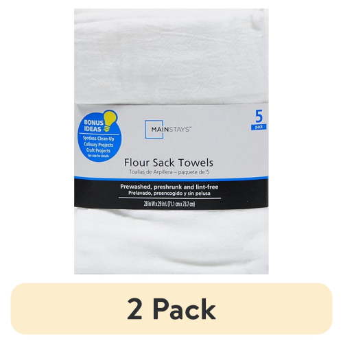 (2 pack) Mainstays White Flour Sack Kitchen Towel Set, 5-Piece