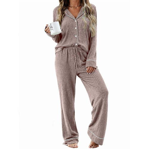 UVN Womens Pajamas Sets Long Sleeve Shirts and Drawstring Pants Ladies Loungewear Casual 2 Piece Matching Sets