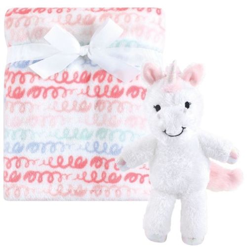 Hudson Baby Infant Girl Plush Blanket with Toy, Snuggly Unicorn, One Size