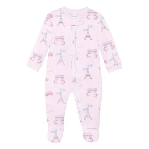 Love Paris Printed Zipper Footie | Baby Girl