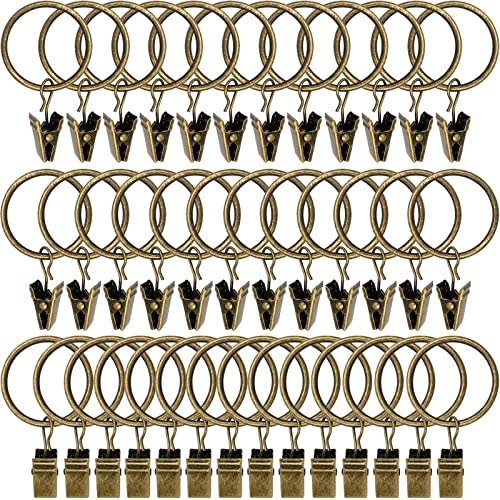 WeeksEight 40 Pack Bronze Curtain Rings with Clips, Curtain Hooks Hangers Clip Rings for Hanging Drapes Bows Hat, Drapery Rings 1.26 in I D, Fits up to 1 in Diameter Curtain Rod.