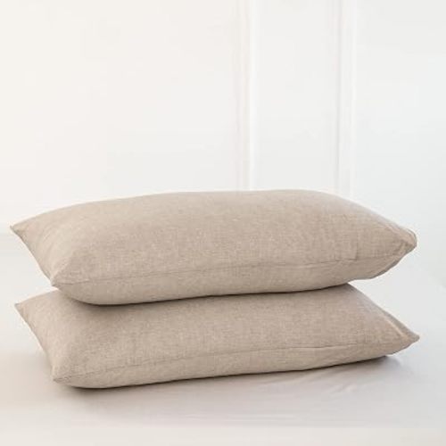 MOOMEE Pillowcase Set of 2 100% Washed Cotton Linen-Like Queen