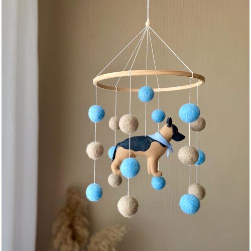 Dog mobile for nursery German shepherd dog baby mobile,nursery decor boy gender neutral Puppy cot mobile Felt ball mobile crib baby gift 701