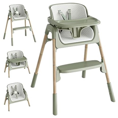 Mloong High Chair for Babies and Toddlers - Adjustable 4-in-1 Baby High Chairs with Dishwasher Tray, Easy Clean Highchair, Beige
