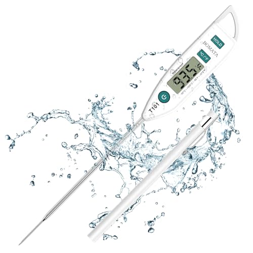 BOMATA Waterproof IPX7 Thermometer for Water, Liquid, Candle and Cooking. Instant Read Food Thermometer with Long Probe for Cooking, Meat, BBQ! T101 White