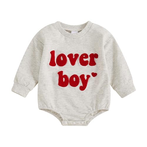 Newborn Baby Boys Romper Sweatshirt Lover Boy Letter Embroidery Bodysuit Sweater Valentines Outfit Clothes