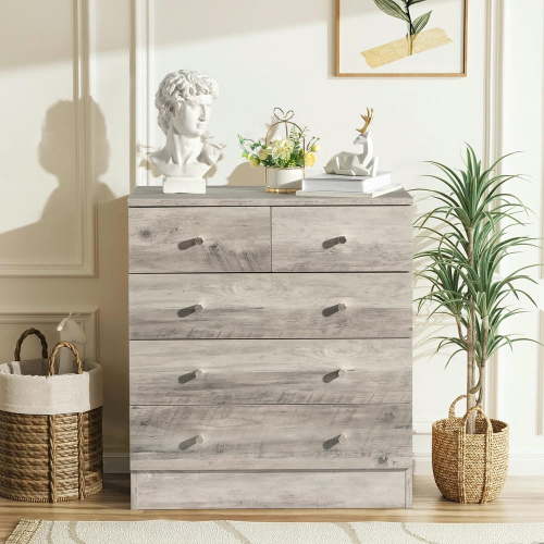 Spaco Modern Simple 4-Layer 5-Drawer Dresser, Drawer Cabinet with Gold Handle, Gray