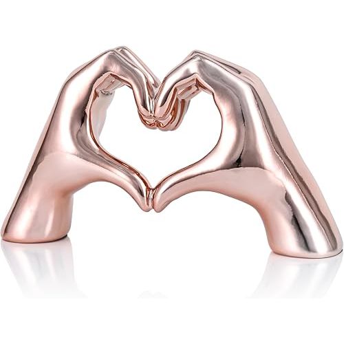 Pink Heart Hands Decor for Living Room Bedroom Bookshelf Coffe Table, Love Centerpieces Aesthetic Statue and Sculpture Boho Wedding Accents Decorations, Knick Knacks Home Decor for Shelves para