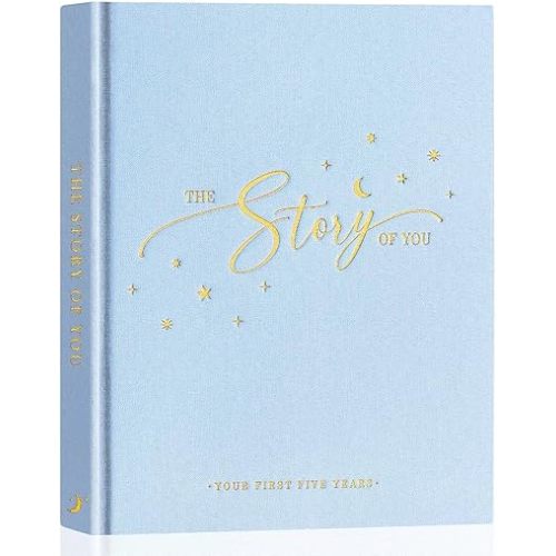 Lanpn Baby Memory Book - Linen Baby Book Memories Keepsake - The Story of You - Newborn Baby First 5 Year Journal Scrapbook Photo Book Milestone Album for Boy Girl New Parents (Blue, 154 Pages)