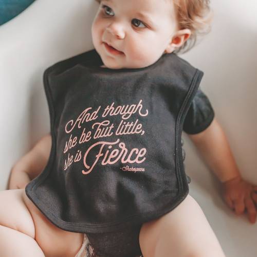 She is Fierce Baby Bib, Screen Printed Knit Toddler Bib, Baby Shower Gift, She be but little, Feminist Baby Gift