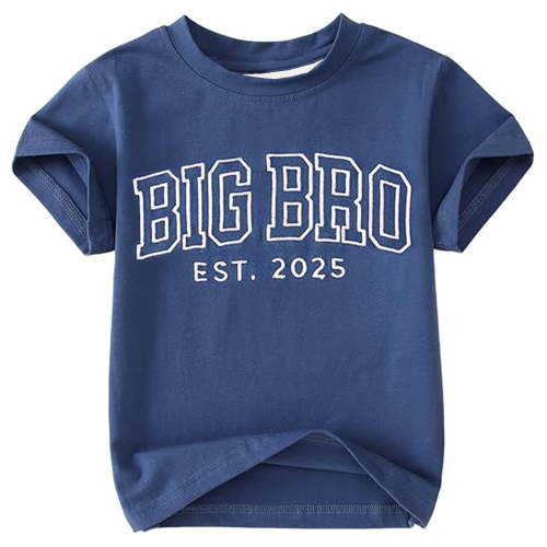 SRZYMJ Big Brother Shirts Toddler Baby Boy Embroidery Big Bro Est. 2025 T-Shirt Summer Short Sleeve Tees Announcement Tops Navy 4-5 Years