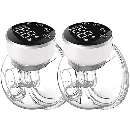 Wearable Breast Pump Hands Free of Longer Battery Life & LED Display, Portable Electric Breast Pump with 3 Modes & 9 Levels & Low Noise, 24 mm Flange, 2 Pcs White