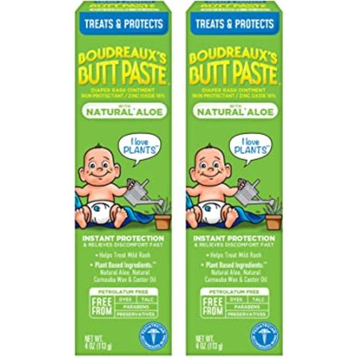 Boudreaux's Butt Paste with Natural* Aloe Diaper Rash Cream, Ointment for Baby, 4 oz Tube, 2 Pack