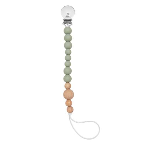 LouLou Lollipop Silicone & Wood Teether & Pacifier Clip - Colour Block - Sage Green