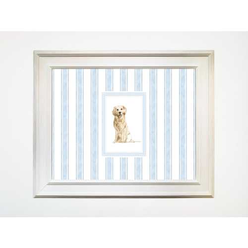Golden Retriever Vintage Nursery Print Wall Art Dog Blue Stripe