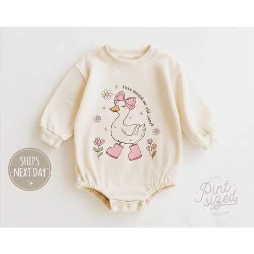 Silly Goose On The Loose Long Sleeve Romper Girls Funny Kids Onesie® Cute Spring Girls Natural Baby Onesie® Silly Goose Baby Romper
