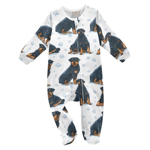 Rottweiler Dogs Cute Pattern Baby One-Piece Footie Romper Jumpsuit Pajamas Cotton Pjs for Boys Girls Sleep Play