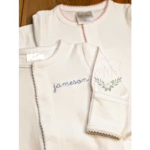 Picot Trimmed Baby Footie Pajamas | Newborn Going Home Outfit | Newborn Baby Footies