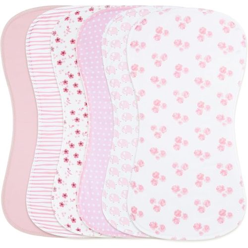 2-in-1 Burp Cloths and Baby Bibs - 6 Pack Large Super Absorbent Soft Cotton Burping Cloths for Spit Up, 3 Layers Thick Baby Burp Rags for Girls & Boys