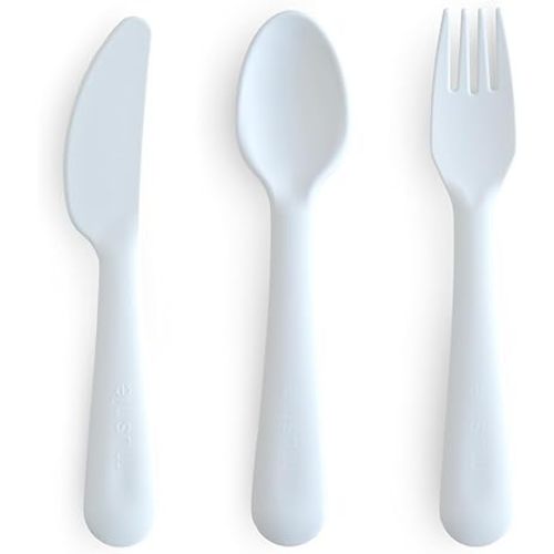 mushie Dinnerware Cutlery Set of 3 For Kids | Made in Denmark (Powder Blue)