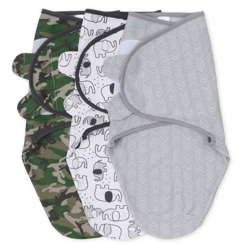 Peanutshell Newborn Swaddles, Receiving Blankets for Baby Boys & Girls, 3 Pack Set, Camo Elephant, 0-6 Months
