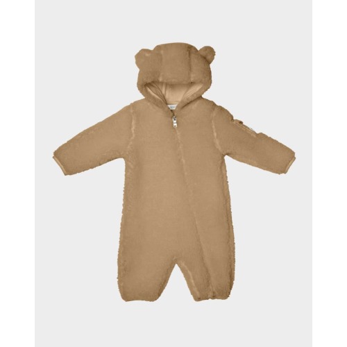 Boy's Teddy Ear Hood Zip-Front Romper, Size 9-12M