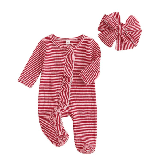 Red Striped Footie Set
