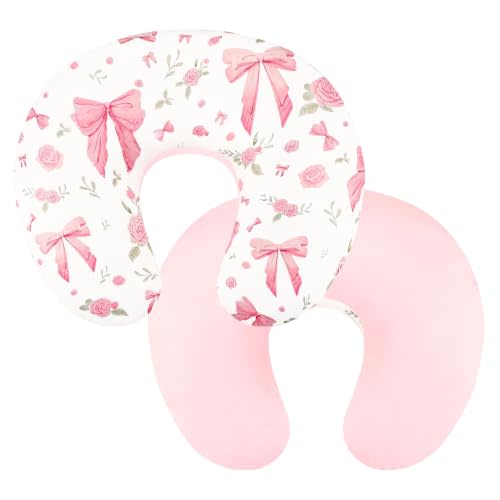 Nursing Pillow Cover, Ultra Soft Breastfeeding Pillow Covers for Newborn Baby Boys and Girls, Easy Removal and Machine Washable Slipcover, 1 Pillowcase Only (Pink Rose)