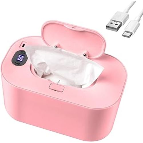 Baby Wipe Warmer and Baby Wet Wipes Dispenser, 5 Modes of Temperature Heating Control Portable Diaper Wipes Warmer for Newborn Baby, Baby Shower Gifts Pink