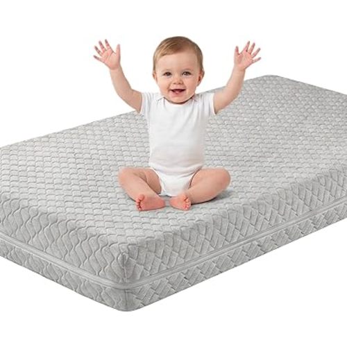 Crib Mattress, Dual-Sided Breathable Baby and Toddler Memory Foam Mattress with Removable and Washable Cover, 100% Knitted Fabric, Fits Standard Cribs and Toddler Beds, 52" x 28" x 5", Grey