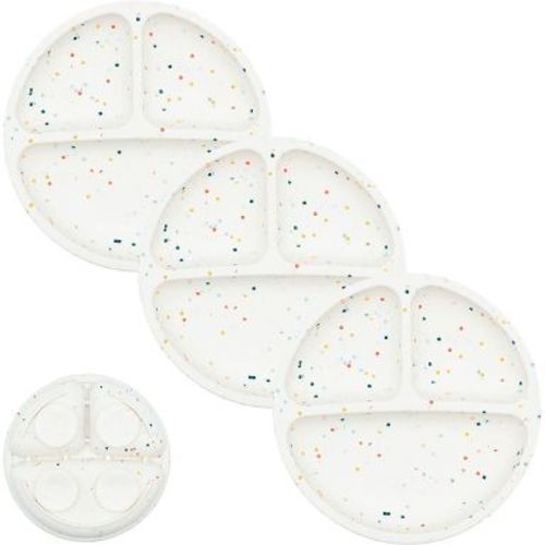 WeeSprout Suction Plates for Babies & Toddlers 100% Silicone Divided Design - No Lids, 3 Pack (Confetti)