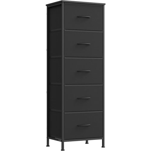 SONGMICS Dresser for Bedroom, Chest of Drawers, Steel, MDF, 5 Non-Woven Fabric Drawers, Storage Organizer Unit, Closet, Entryway, Ink Black and Ebony Black LGS315B01S