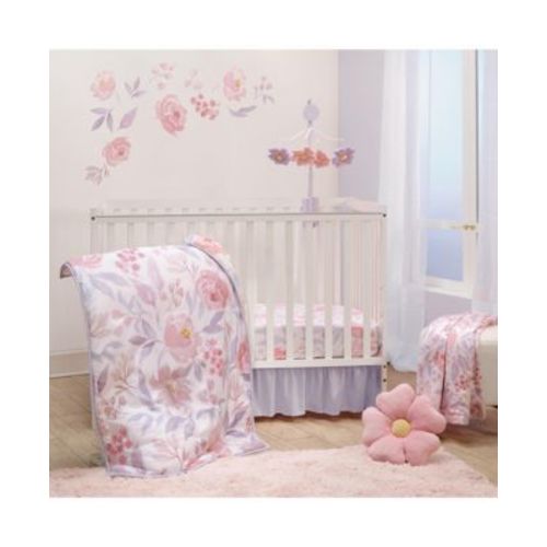 Lavender Floral 3-Piece Baby Crib Bedding Set - Pink/Purple