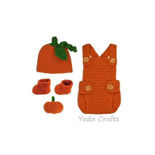 Crochet Newborn Pumpkin outfit, Newborn Photo prop, Romper, Halloween Pumpkin costume, photography, Photo shoot, Crochet hat, Pumpkin hat