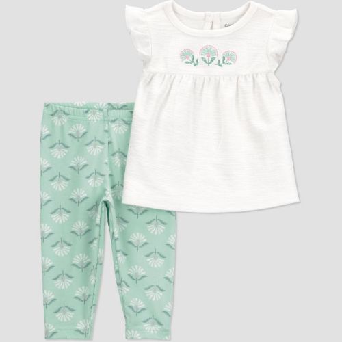 Carter's Just One You® Baby Girls' 2pc Floral Ruffle Tank and Leggings Set- Green