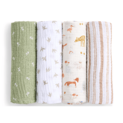 aden + anais sage woodland essentials cotton muslin swaddles 4 pack