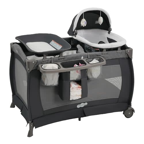 Pamo Babe Playard Portable Playard Foldable Playpen for Baby and Toddler Portable Crib Mattress Diaper Changer for Newborn (Grey)
