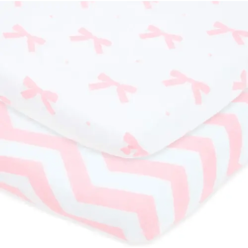 Bassinet Fitted Sheets for Baby Beside Dreamer Bedside Sleeper and Chicco Next2Me – Fits 20 x 33 Mattress – Snuggly Soft Jersey Cotton – Pink, White – 2 Pack