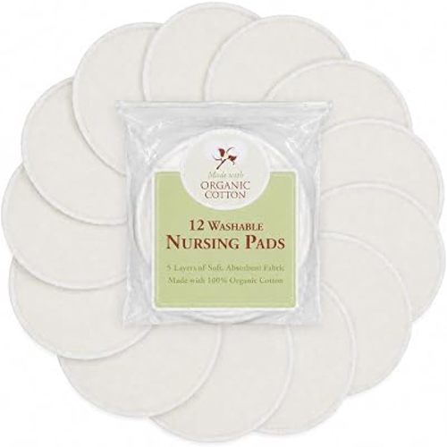TL Care Nursing Pads Made with Organic Cotton - Soft, Breathable, Absorbent & Washable, Natural Color, 12 Count