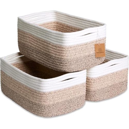 13.5”x8.5”x5.5” Storage Baskets for Shelves 3 Pack | Cotton Rope Woven Small Baskets for Organizing | Small Storage Bins for Nursery, Bathroom, Closet, Cube Shelf, Decorative, Gift