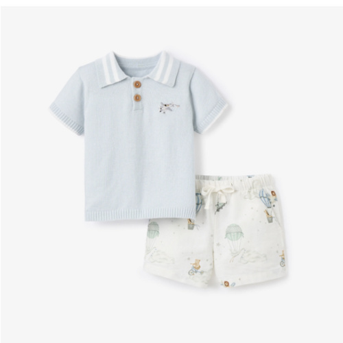 Up & Away Knit Polo Shirt + Printed Oxford Shorts